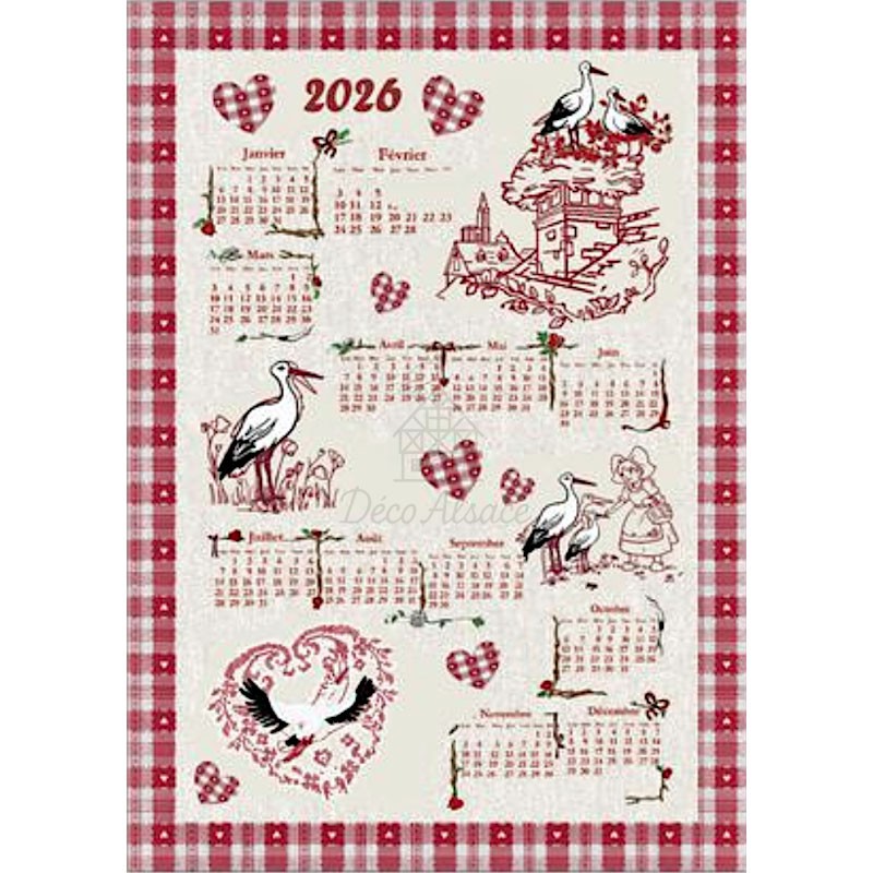 Torchon Calendrier décors Cigognes 2026