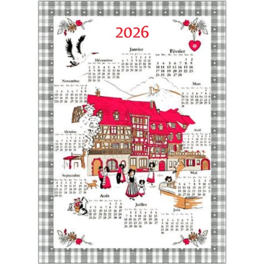 Torchon Calendrier décors Village Alsacien 2026