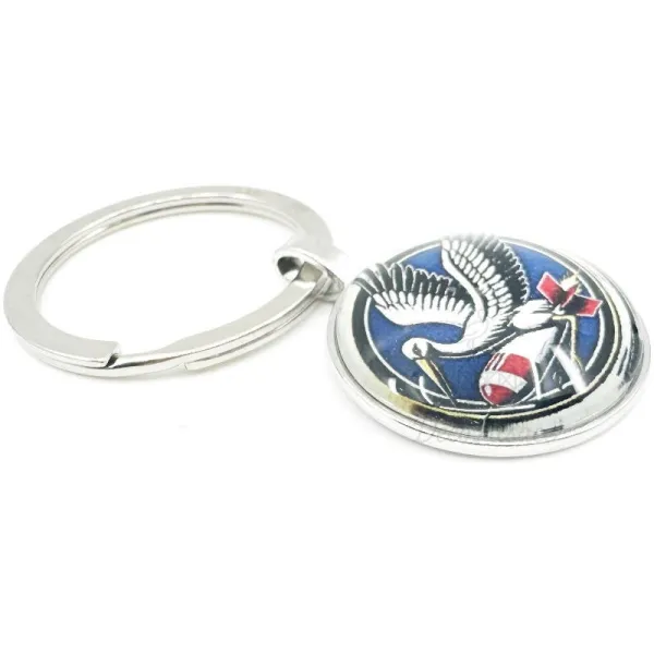 Flying Stork Keyring on Rocket