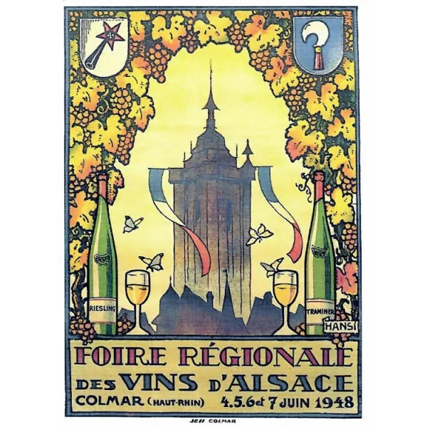 Postkarte Hansi Plakat Messe Elsässer Wein 1948