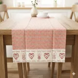 Alsace Vichy Table Runner with Heart and Alsatian decor 40 cm x 150 cm