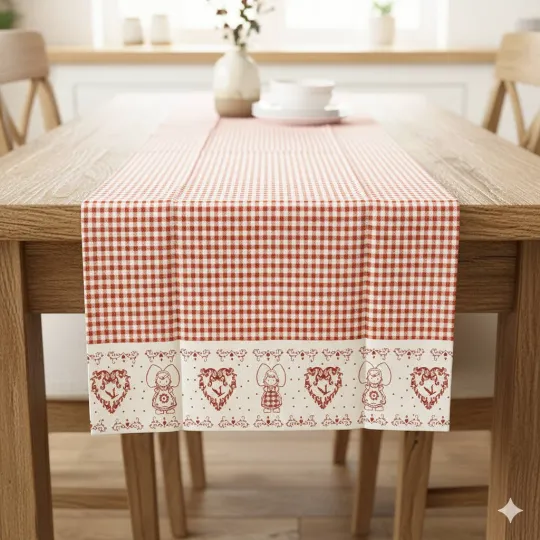 Chemin de Table Alsace Vichy décor Coeur et Alsacienne 40 cm x 150 cm