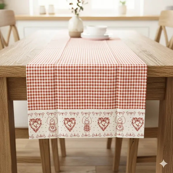 Alsace Vichy Tischläufer mit Herz und elsässischem Dekor 40 cm x 150 cm