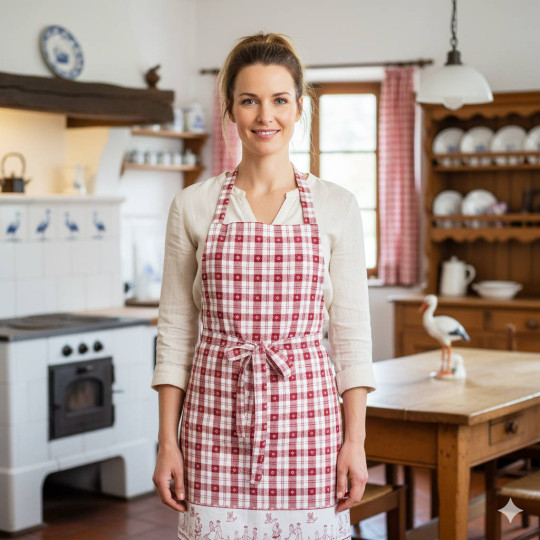 Tablier de Cuisine réglable décor Alsaciens Cigognes avec Torchon