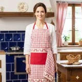 Tablier de Cuisine réglable Rouge Carré Vichy décor Coeurs avec Torchon