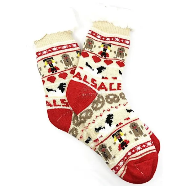 Chaussettes Chaussons fourrées décor Alsace et Cigognes taille L