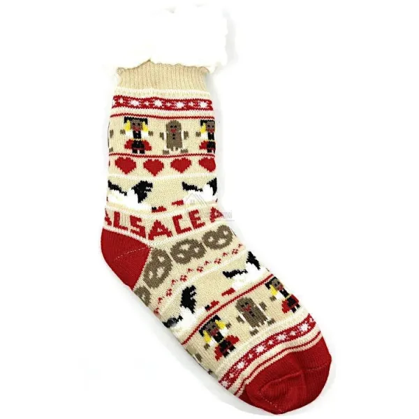 Chaussettes Chaussons fourrées décor Alsace et Cigognes taille L