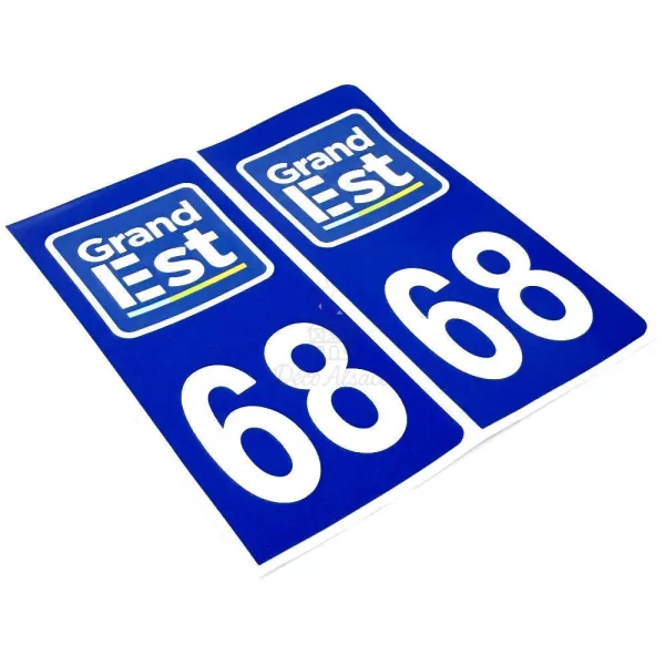 Jeu de 2 stickers plaques immatriculation 68 Haut-Rhin Grand Est