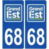 Jeu de 2 stickers plaques immatriculation 68 Haut-Rhin Grand Est
