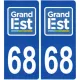 Set of 2 number plate stickers 68 Haut-Rhin Grand Est