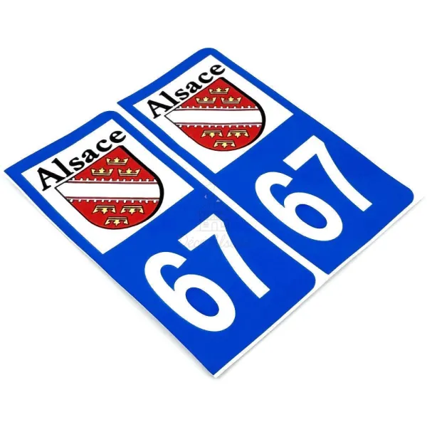 Jeu de 2 stickers plaques immatriculation 67 Alsace
