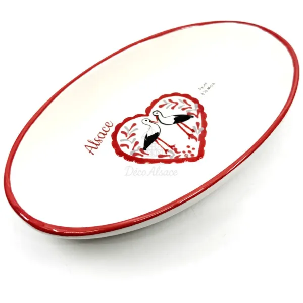 Oval Ceramic Dish with Heart and Stork Couple Alsace
