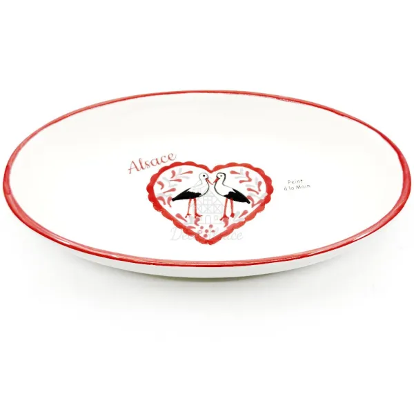Coupelle ovale en Céramique décor Coeur et Couple de Cigogne