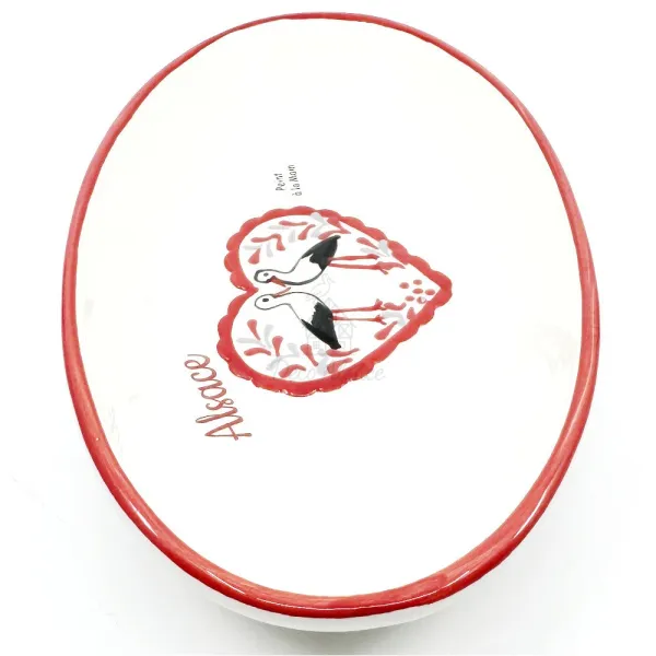 Oval Ceramic Dish with Heart and Stork Couple Alsace