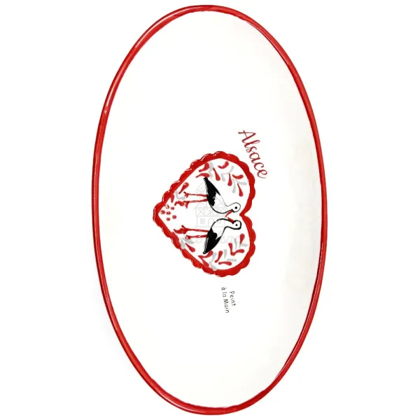 Oval Ceramic Dish with Heart and Stork Couple Alsace