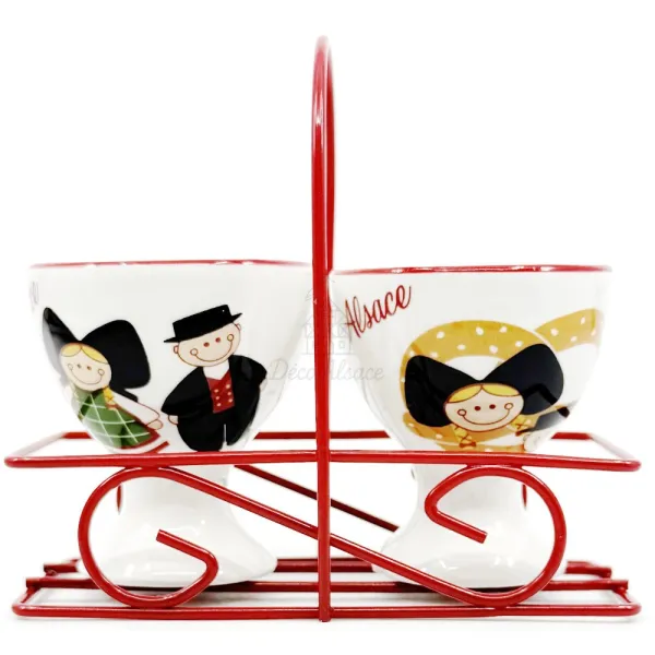 Set de 2 Coquetiers en Céramique Couple Alsacien et Bretzel