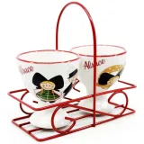 Set of 2 ceramic egg cups with Alsatian couple and pretzel design