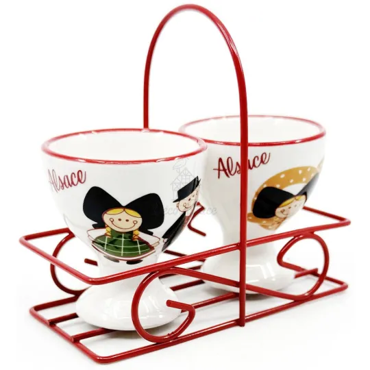 Set de 2 Coquetiers en Céramique Couple Alsacien et Bretzel