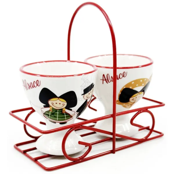 Set de 2 Coquetiers en Céramique Couple Alsacien et Bretzel