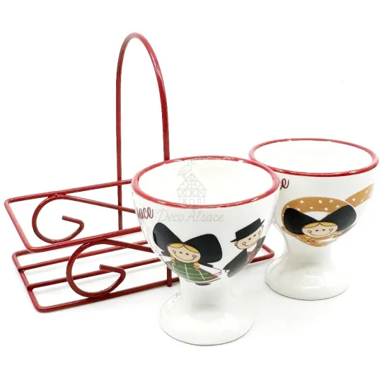 Set van 2 Eierdopjes in Keramiek Paar Elzas en Bretzel