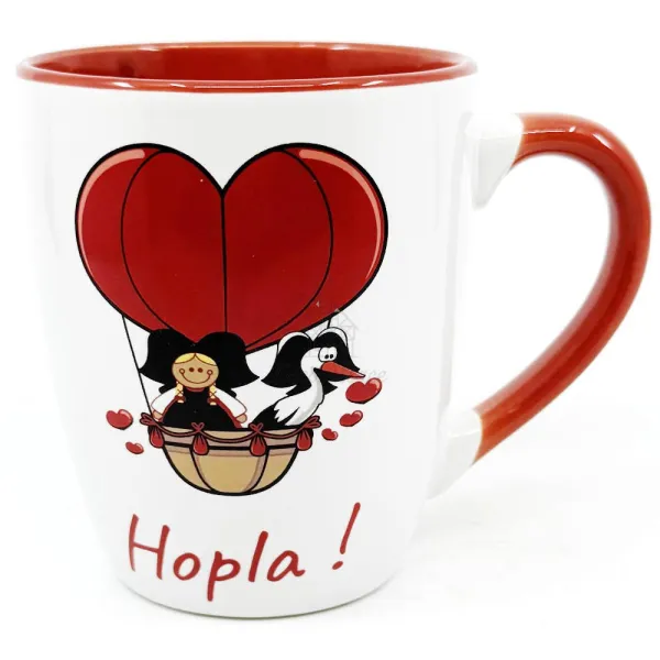 Ceramic Mug with Alsatian Theme and Stork in Hot-Air Balloon