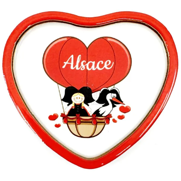 Decorative Heart Magnet with Alsatian Theme and Stork in Hot-Air Balloon