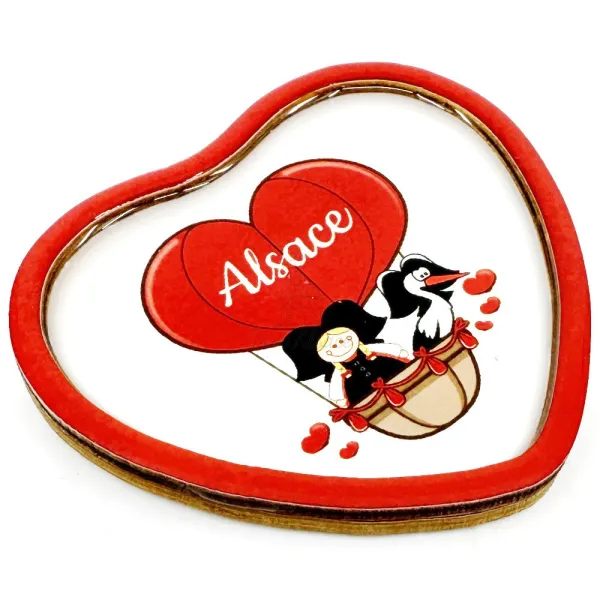 Magnet Coeur décoratif Alsacien et Cigogne en Ballon