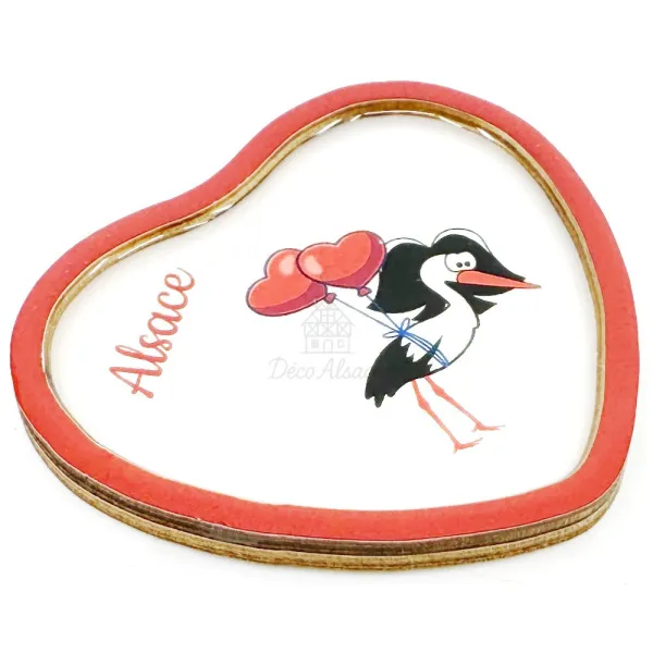 Dekorativer Herzmagnet mit Storch an kleinen Ballons Alsace