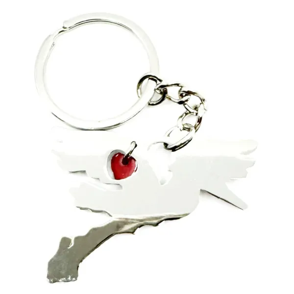 Alsace Stork Metal Keyring with Red Heart Charm