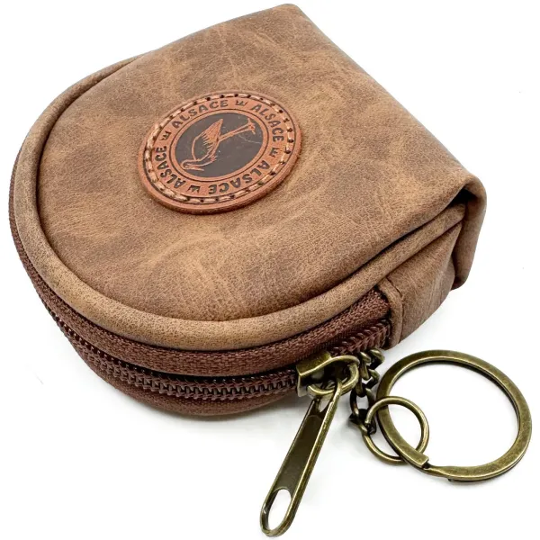 Porte-Monnaie Rond Cigogne d'Alsace en Simili Cuir Marron