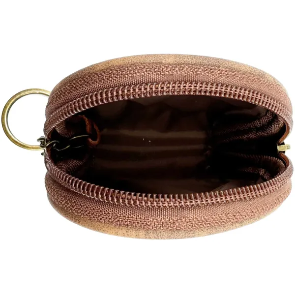 Round Alsace Stork Coin Purse in Brown Faux Leather