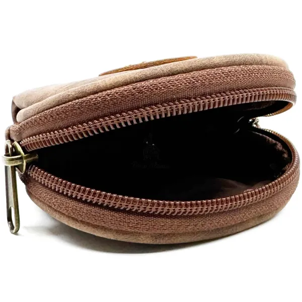 Porte-Monnaie Rond Cigogne d'Alsace en Simili Cuir Marron