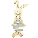 Lapin assis en Bois avec Noeud de Rafia et Fleur décorative