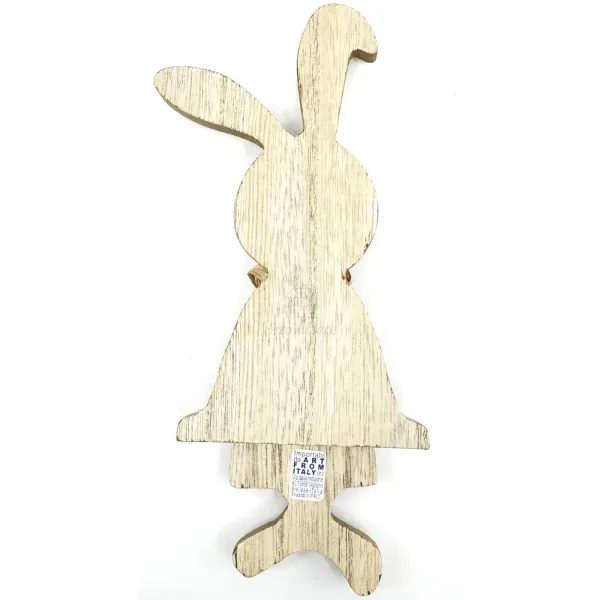 Sitting Wooden Rabbit with Rafia Knot and Decorative Flower