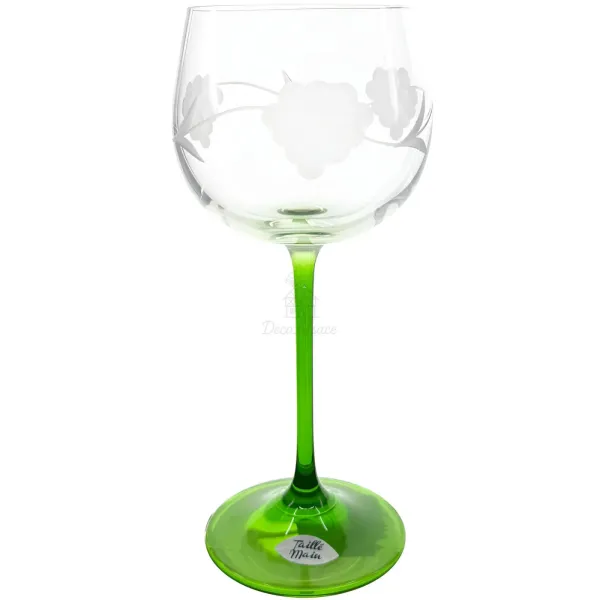 6 Rhine Crystal Wine Glasses engraved with Grappes