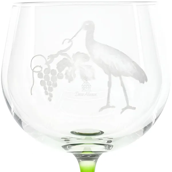6 Rhine Crystal Wine Glasses engraved with Alsace Stork