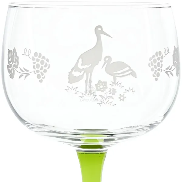 6 Weingläser Elsass Dekor Storch und Weinreben