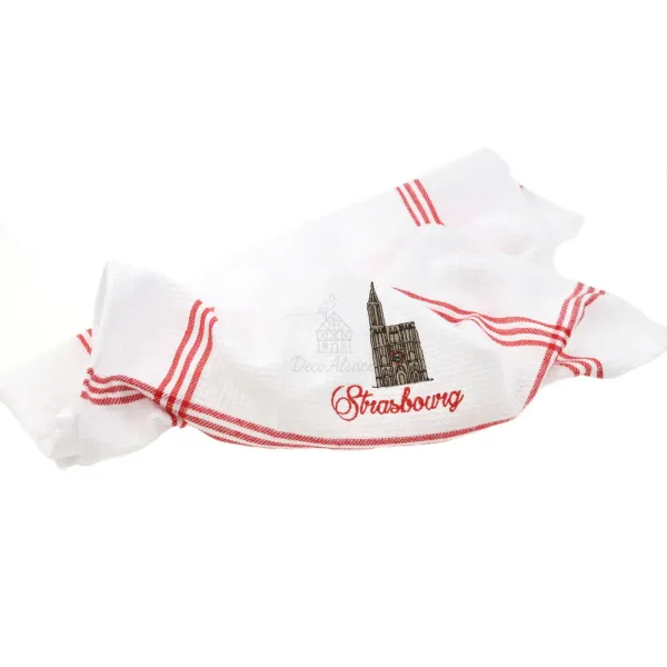 Torchon de Cuisine Nid d'Abeille brodé Cathédrale de Strasbourg
