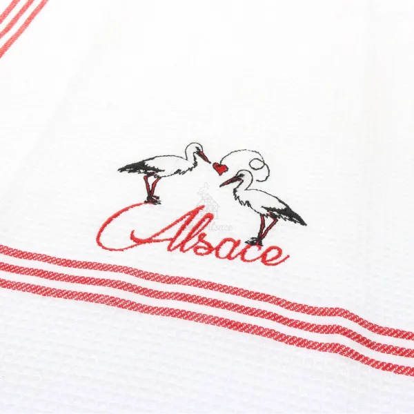 Torchon de Cuisine Nid d'Abeille brodé Duo de Cigognes