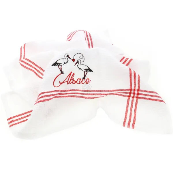 Torchon de Cuisine Nid d'Abeille brodé Duo de Cigognes