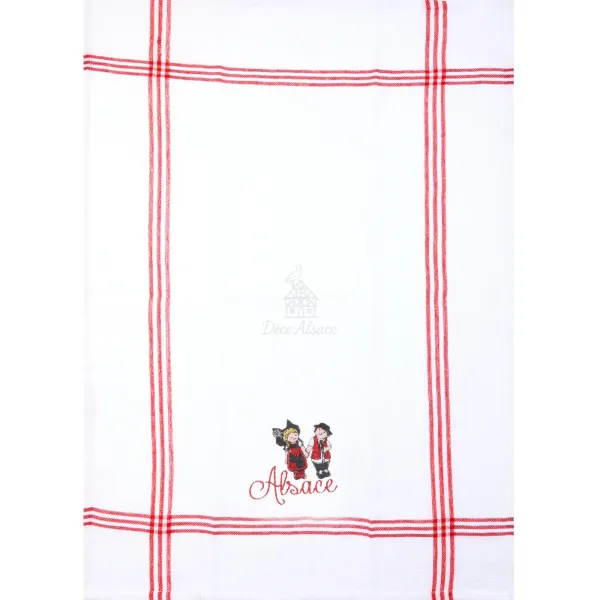 Torchon de Cuisine Nid d'Abeille brodé Couple d'Alsacien