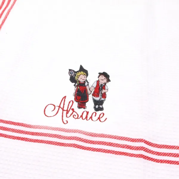 Torchon de Cuisine Nid d'Abeille brodé Couple d'Alsacien