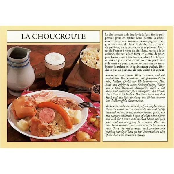 Carte Postale Recette de la Choucroute Alsacienne