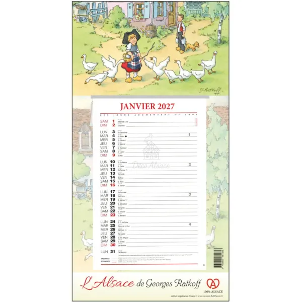Calendrier Éphéméride L'Alsace Enchantée Ratkoff 2027
