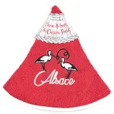 Round Kitchen Hand Towel Red Embroidered Stork Duo Alsace 65 cm