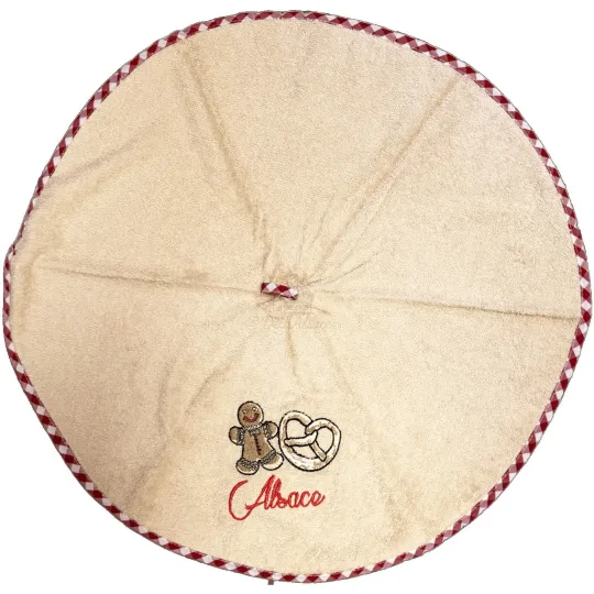 Essuie-Mains de Cuisine Beige Brodé Mannele et Bretzel Alsace 65 cm