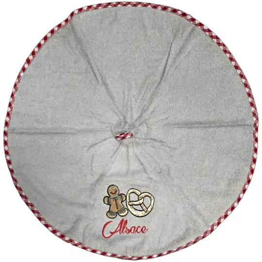 Rond Keukenhanddoek Lichtgrijs Geborduurd Peperkoekmannetje en Pretzel Elzas 65 cm