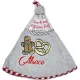 Essuie-Mains de Cuisine Gris Brodé Mannele et Bretzel Alsace 65 cm