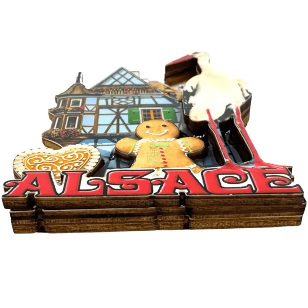 Magnet Alsace Bois 3D Cigogne Maison Colombages Mannele
