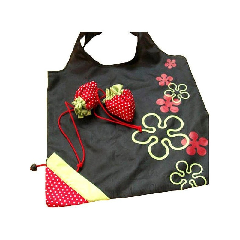Sac à Provisions Noir réutilisable en Nylon pliage en Fraise